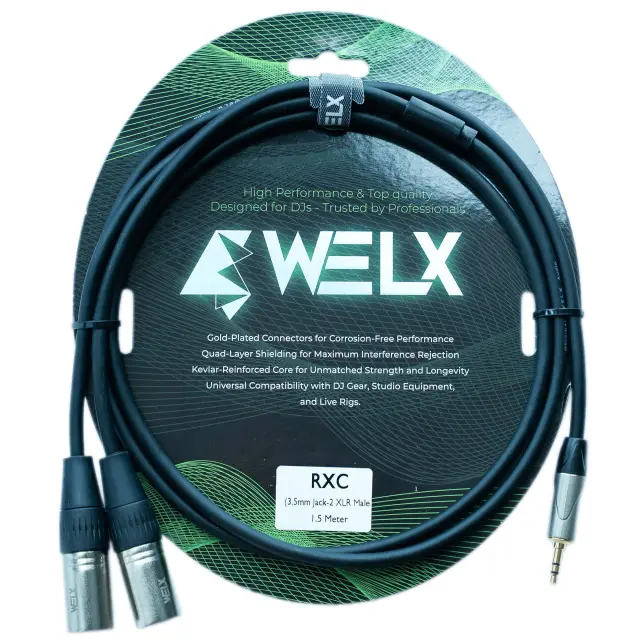 WELX Premium 1 X 3.5mm TRS JACK to 2 X 6.5mm XLR TS Cable – 1.5m (RXC) (Black)