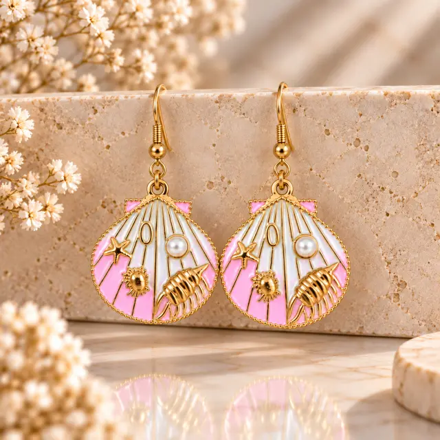 Handmade Enamel Seashell Earrings