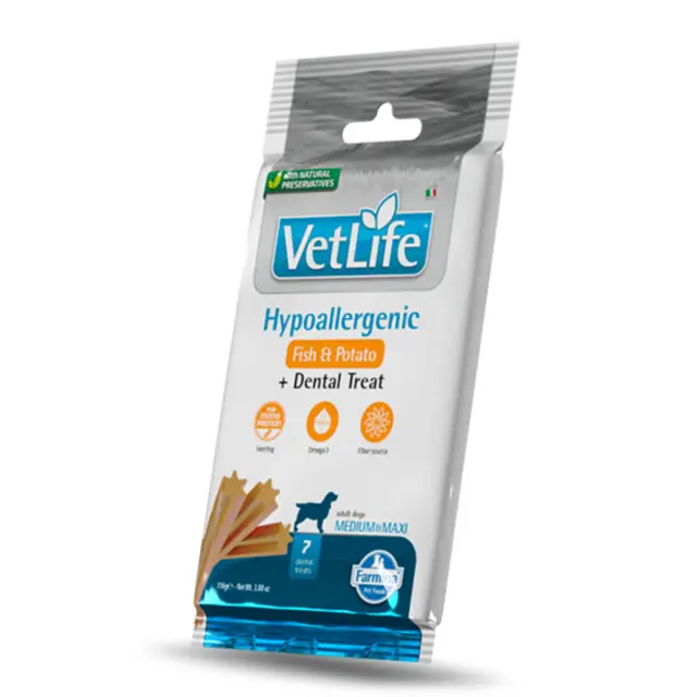 VetLife Dog Hypoallergenic Dental Snack With Fish-Potato Medium&Maxi 110gr