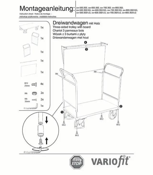 Variofit sw-700.302/AG Τρόλεϊ Μεταφοράς 3 Πλευρών για Φορτίο Βάρους ως 500kg 3