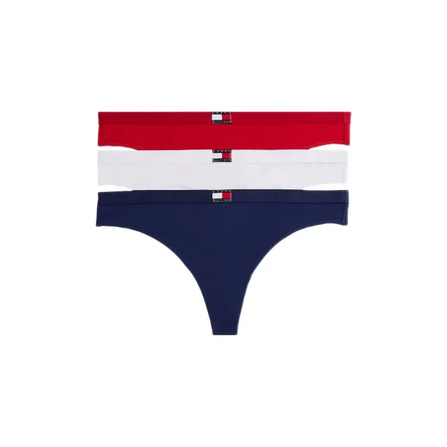 Tommy Hilfiger Γυναικείο String Flag Logo Band - Τριπλό Πακέτο, Χρώμα White-Primary Red-Preppy Navy - L