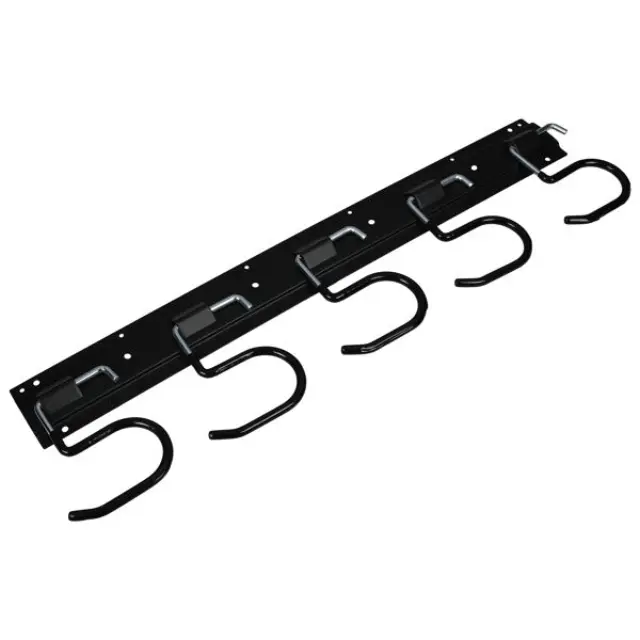 Tool storage hooks on rail