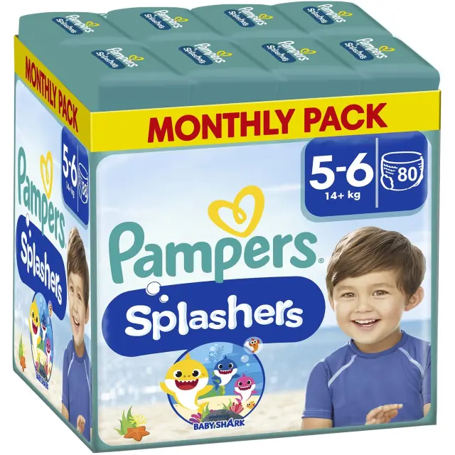 Pampers Splashers Βρακάκια Πισίνας Pants Monthly Pack No5-6 (14+kg) 80 Τεμάχια (8×10 Τεμάχια)