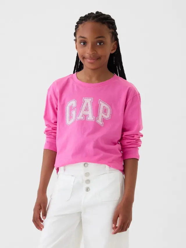 Ροζ Παιδική Οργανικό Βαμβάκι Relaxed Logo Μπλούζα HAPPY PINK - XXL