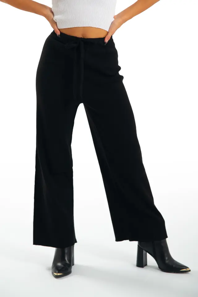 Παντελόνα Μάλλινη Zip Culotte με Κορδόνι Μαύρο