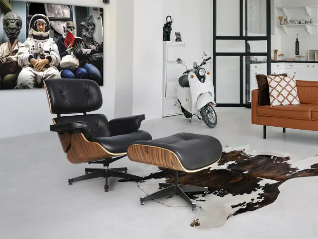 Eames 448370 σετ πολυθρόνα σκαμπό μαύρο/ξύλο Μαύρο Ξύλο