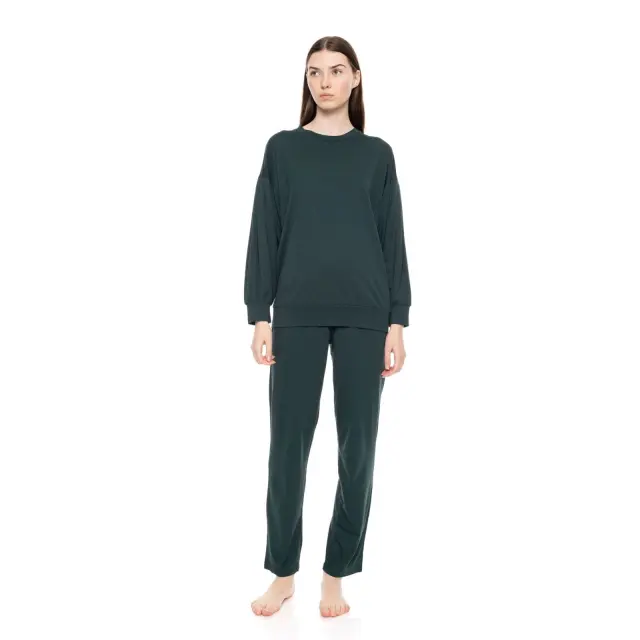 Γυναικεία πυτζάμα Solid Midnight W1567 Dark Green Pink Label 2