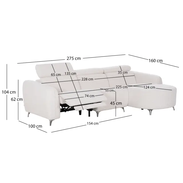 ΚΑΝΑΠΕΣ ΔΕΞΙΑ ΓΩΝΙΑ 3Θ ΜΕ RECLINE FB93317.02R ΜΠΕΖ ΥΦΑΣΜΑ 275x160x104Yεκ 3