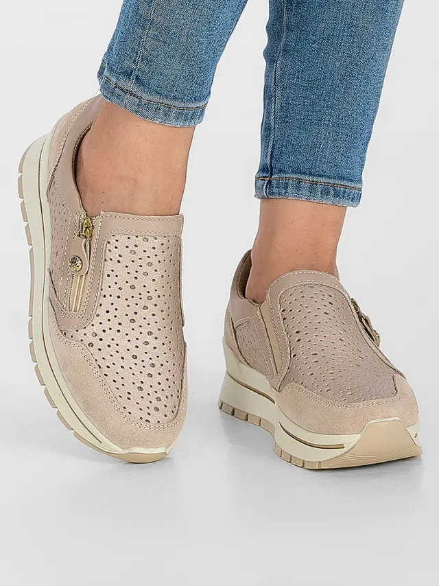Imac Sneakers Γυναικείο δέρμα/δέρμα Nubuck Μπεζ IMA/557040 CHAMPAGNE/METAL - 41 2