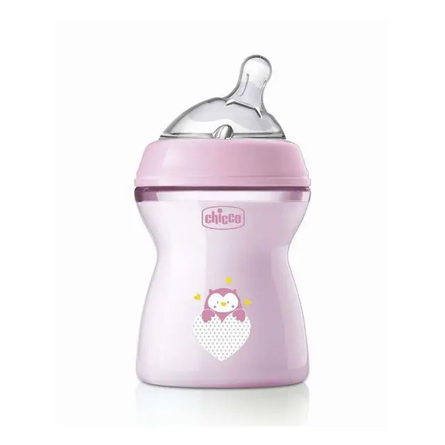 CHICCO Πλαστικό Μπιμπερό Natural Feeling Κατά των Κολικών με Θηλή Σιλικόνης για 2+ μηνών Ροζ Ροζ 250ml 2