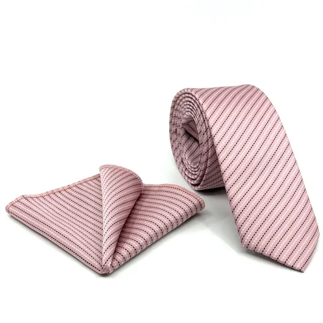 Γραβάτα Microfiber σε Ροζ Φόντο Σετ με Μαντηλάκι