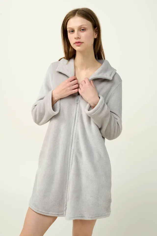 Γυναικεία Fleece Ρόμπα με Φερμουάρ Vamp 23282 GRAY SILVER 3