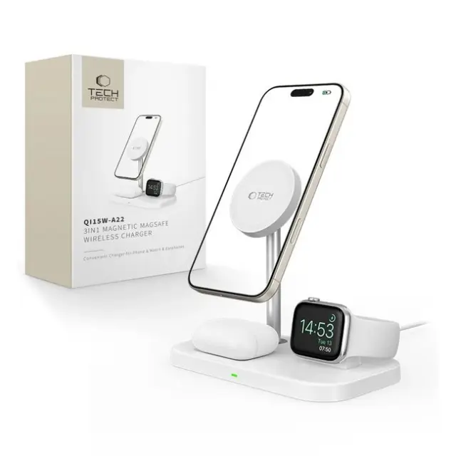 Tech-Protect Ασύρματη Βάση Φόρτισης QI15W-A22 MagSafe 3in1 White