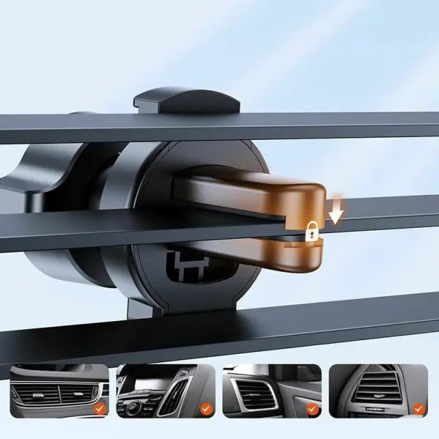 Joyroom® Βάση Στήριξης Κινητού Αυτοκινήτου Αεραγωγού με Ρυθμιζόμενα Άγκιστρα- Black 2