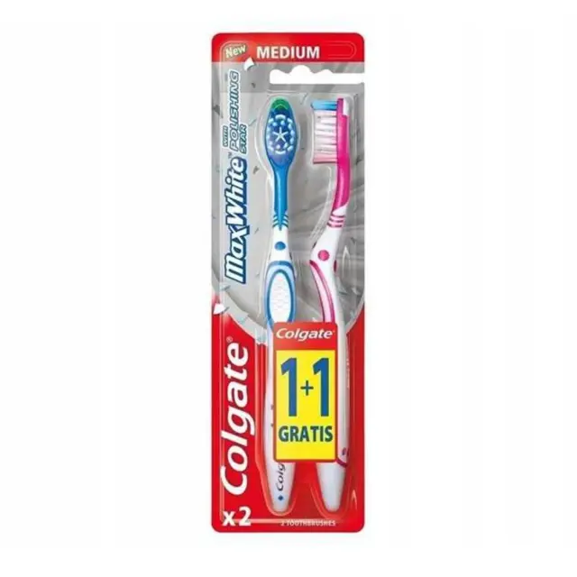 Colgate 360 Max White Medium Οδοντόβουρτσα Μπλε-Ροζ Ενηλίκων Μέτρια για Ολοκληρωμένο Καθαρισμό της Στοματικής Κοιλότητας (Δώρο 1+1), 2 τεμάχια