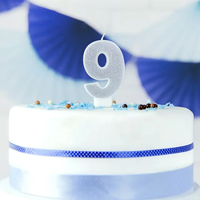 PartyDeco Κερί Γενεθλίων - Νο.9 - Ασημί 3