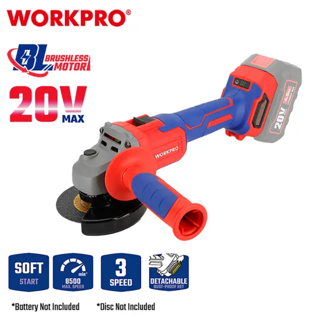 WORKPRO ΕΠΑΝΑΦΟΡΤΙΖΟΜΕΝΟΣ ΓΩΝΙΑΚΟΣ ΤΡΟΧΟΣ Φ125mm 20V-Li BL SOLO** WP392004 (PROFI)