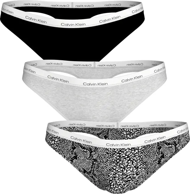 Calvin Klein - Γυναικείο String 3 Pack Icon Logo LV00QD5209-H03 Μαύρο/Γκρί/Fantasia