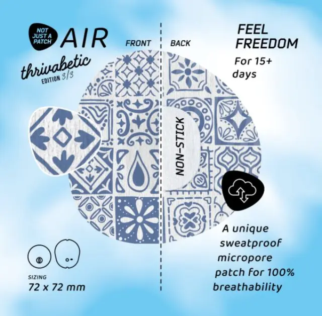 Not Just a Patch Air Thrivabetic Αδιάβροχο Αυτοκόλλητο για Αισθητήρα Dexcom G7, Dexcom ONE+, Freestyle Libre 3, Sibionics GS3, Syai Ultra 10τμχ - Mediterranean Mosaic Blue 2