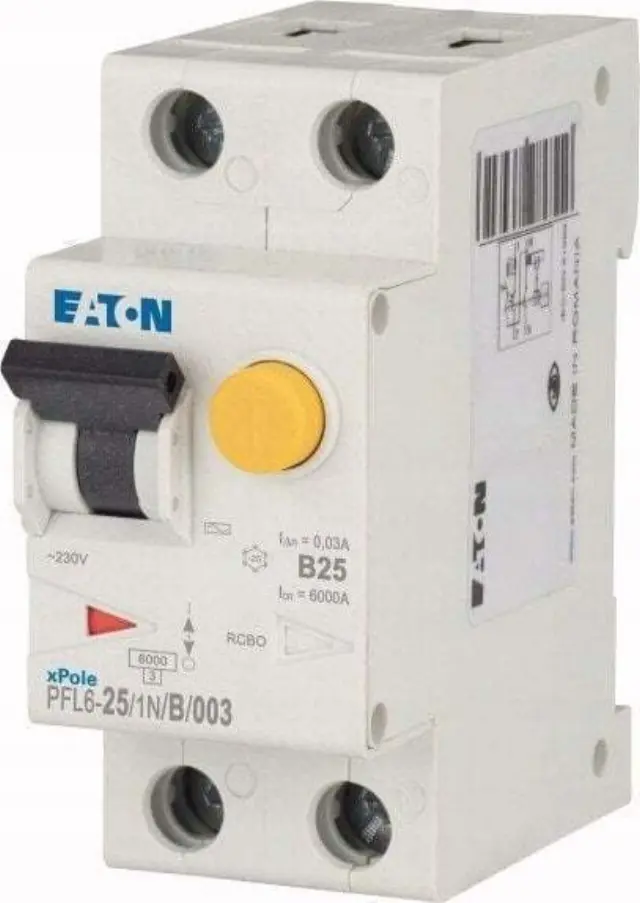 PFL6-25/1N/B/003 RCD/MCB combination, 25 A, 30 mA, MCB trip characteristic: B, 1p+N, RCD trip characteristic: AC
