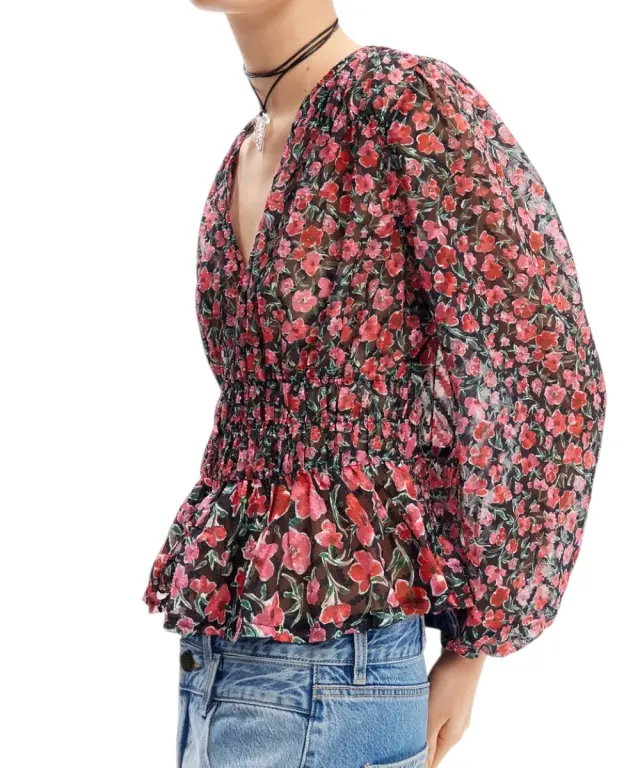 Desigual - Γυναικεία Μπλούζα Πουκάμισο Zoé 24SWBW17-2000 Μαύρο/Ροζ 3