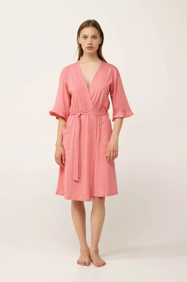 Βαμβακερή Γυναικεία Ρόμπα Σταυρωτή Vamp 24334 PINK GLOW 2