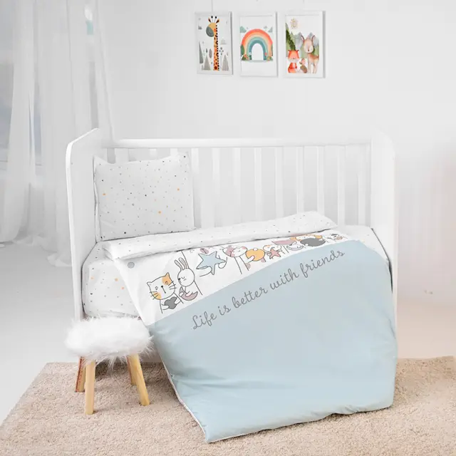 Σετ προίκας μωρού για κούνια "COSY" 5 τμχ Happy friends blue Μπλε