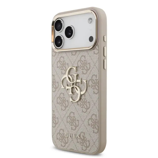 Guess PU Leather 4G Metal Logo Gold Frame Case for iPhone 18 Pro Max Pink 2