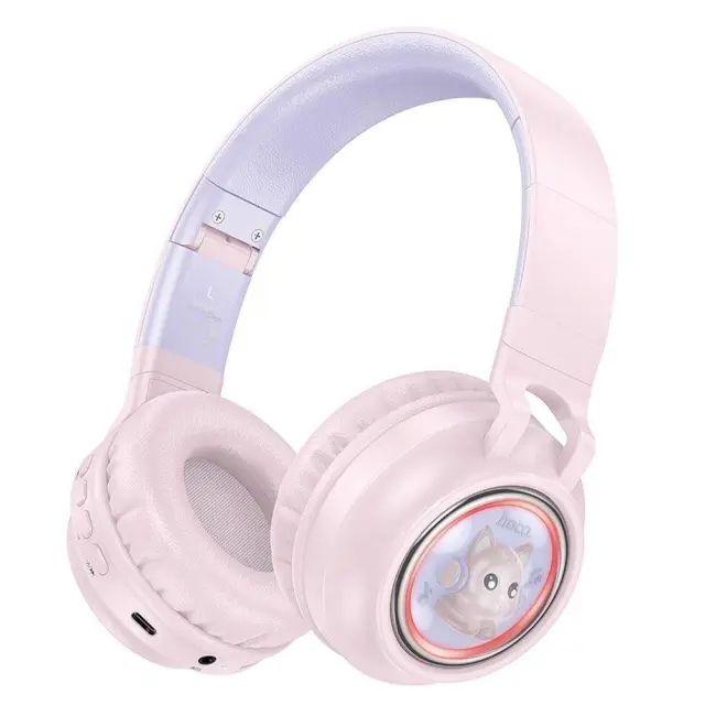 Hoco Ασύρματα/Ενσύρματα Over Ear Ακουστικά Ροζ W50