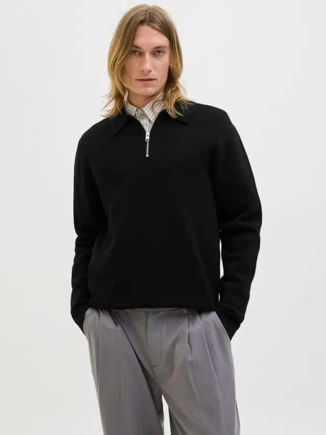 JJMILANO STITCH KNIT ZIP POLO SN - Black 2