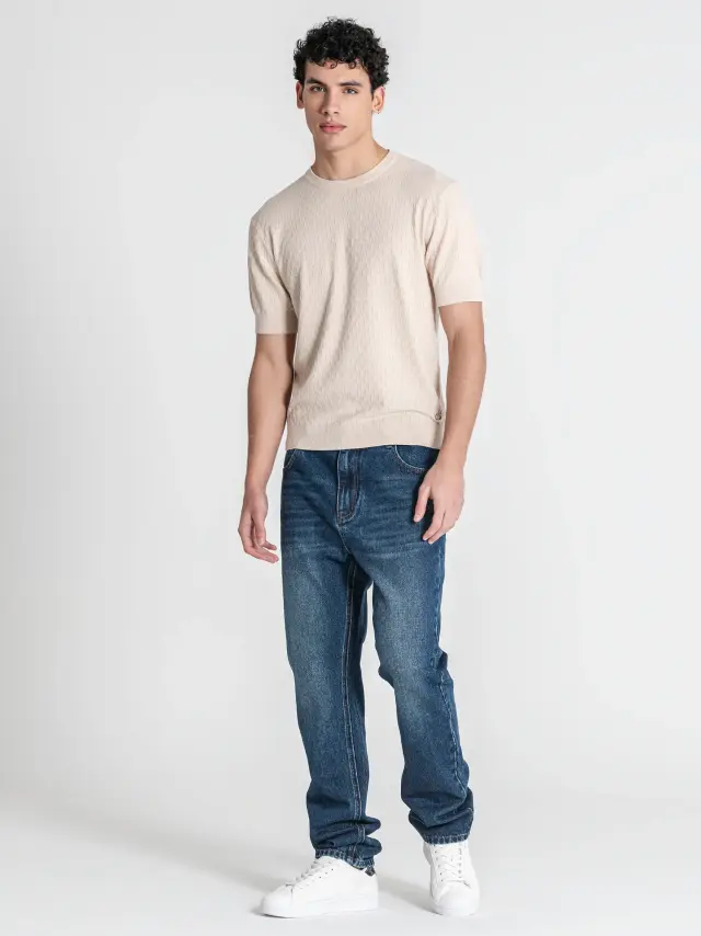Gianni Kavanagh Ανδρικό SQUARED Πλεκτό T-Shirt – Beige - M 2