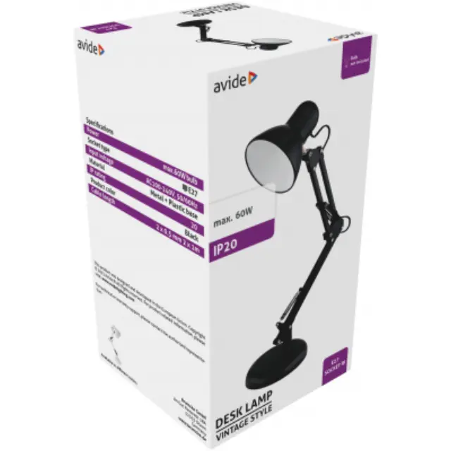 Avide Basic Φωτιστικό Γραφείου Vintage Μαύρο Max 60W 15.001.2031 2