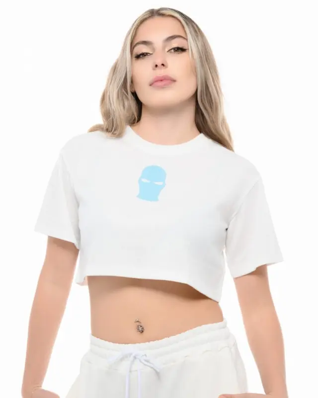 Ghetto Mask Crop Top T-Shirt White | Women’s Streetwear Crop 3