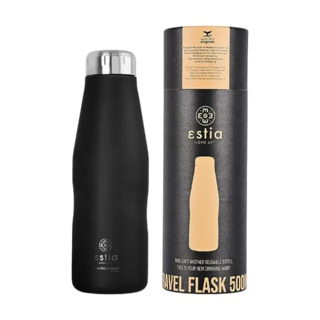 Estia Travel Flask Save The Aegean Black Matte Μπουκάλι Θερμός, 500ml