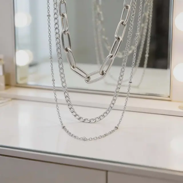 Triple Layer Silver Chain Necklace