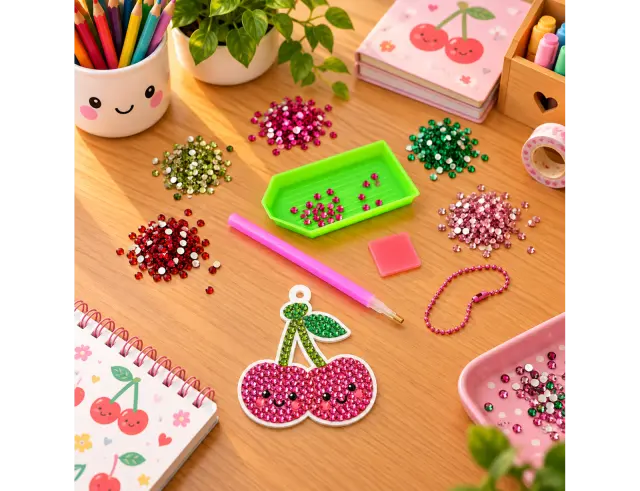 Παιδικό Σετ Χειροτεχνίας με διαμαντάκια Lovely Cherries Colorem με διαστάσεις 5.6x6.3cm - Περιλαμβάνεται μπρελόκ - Ηλικίες 6 ετών και άνω WPER221