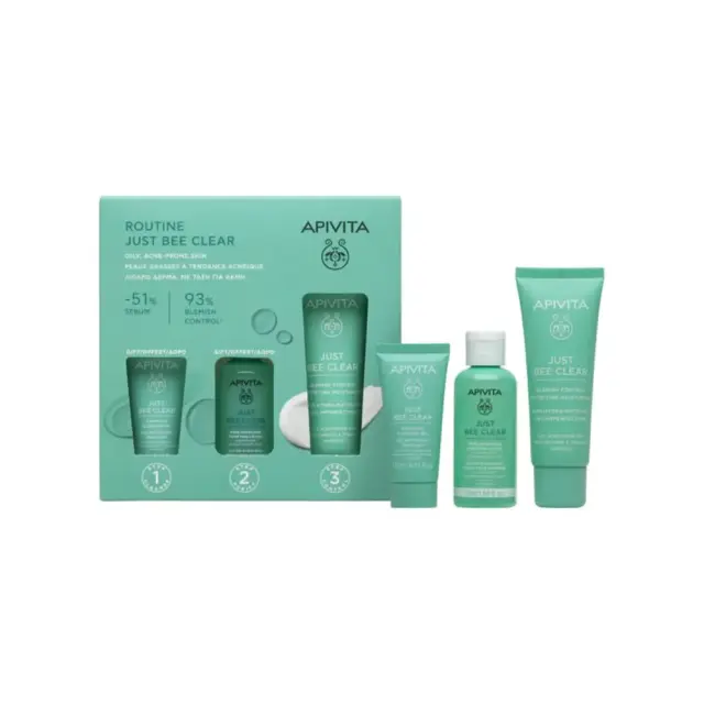 Apivita Promo Routine Just Bee Clear με Just Bee Clear Κρέμα κατά των Ατελειών, 40ml & Δώρο Just Bee Clear Λοσιόν Σύσφιξης Πόρων, 50ml & Gel Καθαρισμού Προσώπου, 15ml, 1σετ