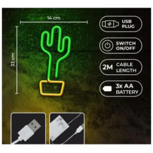 Neon LED Forever Light FLNE02 CACTUS (USB/Μπαταρίας & On/Off) Πράσινο N68166 3