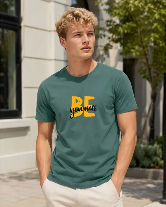 T-shirt Noshame® Mid Green με τύπωμα Be Yourself - 3126009 - XXL