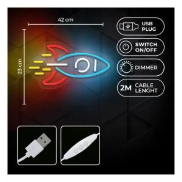 Neon Plexi Neolia NNE18 ROCKET (USB, On/Off & Dimmer) Πολύχρωμο N64435 3