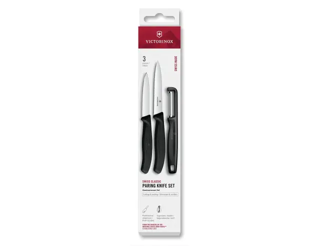 Σετ Μαχαίρια Γενικής Χρήσης & Αποφλοιωτής Victorinox Swiss Classic με μήκος λεπίδας 8cm και 10cm - Black - 3 τεμάχια6.7113.33 2