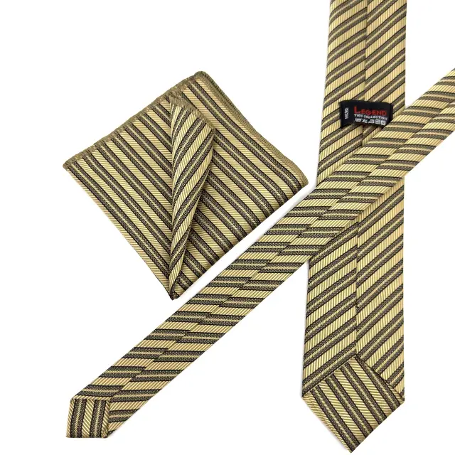Χρυσαφί Ριγέ Γραβάτα Microfiber Σετ με Μαντήλι Σχέδιο 285/B 3
