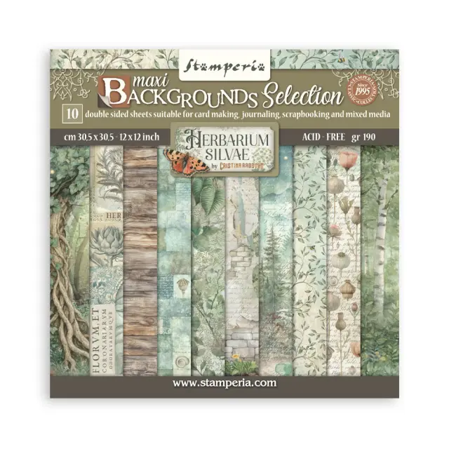 Χαρτιά scrapbooking 10τεμ, 30.5×30.5cm Stamperia, Herbarium Silvae, Backgrounds