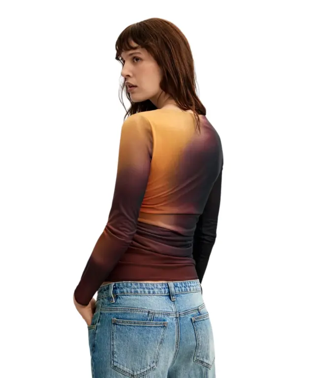 Desigual -Γυναικείο Μακρυμάνικο T-Shirt Tulle 26WWTK18-2000 Μαύρο / Πορτοκαλί 2