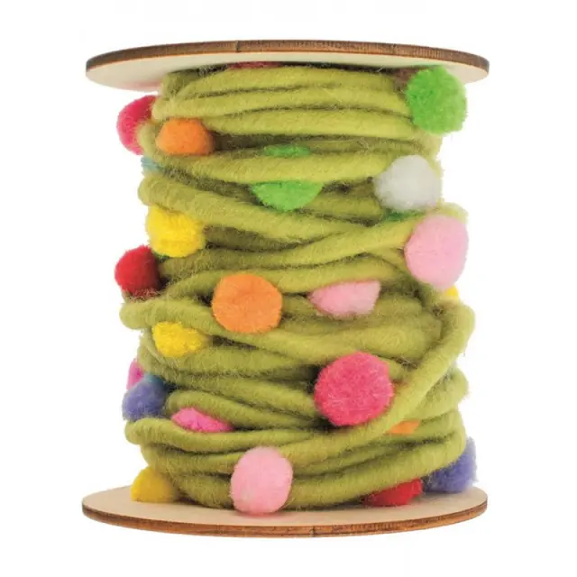 Glorex Κορδόνι από Felt με Πον Πον, Green - 5m