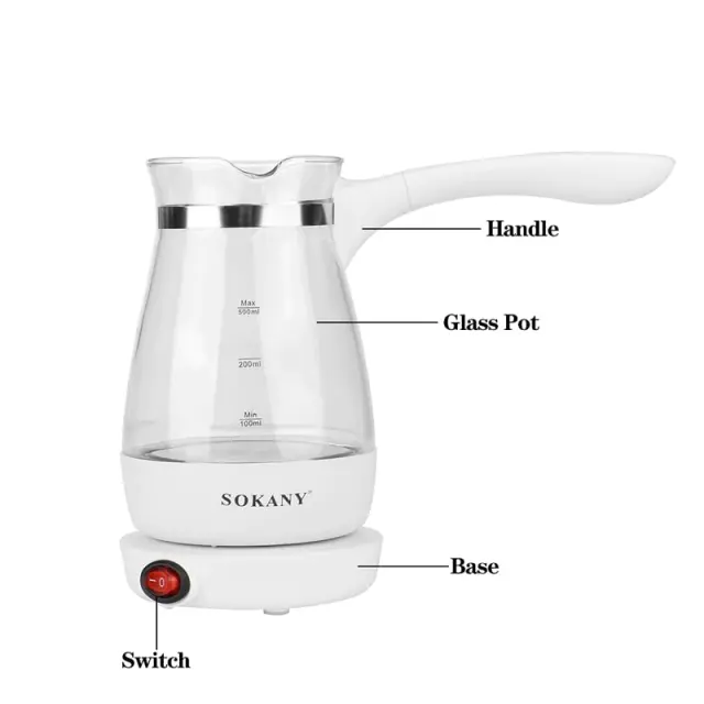 Ηλεκτρικό μπρίκι λευκό 600W 500ml Sokany YLW-607 3