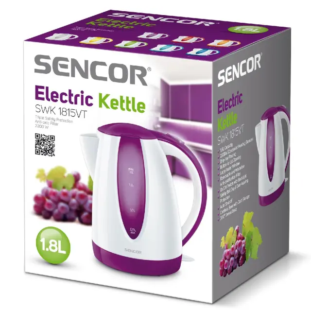 Βραστήρας Sencor SWK 1815VT 1.8lt 2000W με Διπλή Ένδειξη Στάθμης και Πλαστικό Σώμα Μωβ 2