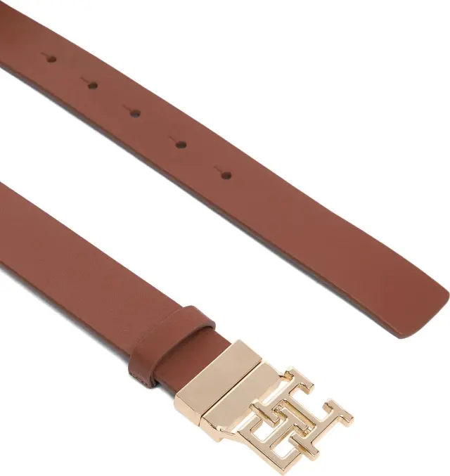 Tommy Hilfiger Γυναικεία Μεσαία Ζώνη Διπλής Όψης TH Logo 3.0 Mono Rev Καφέ/Μαύρο 80cm 3