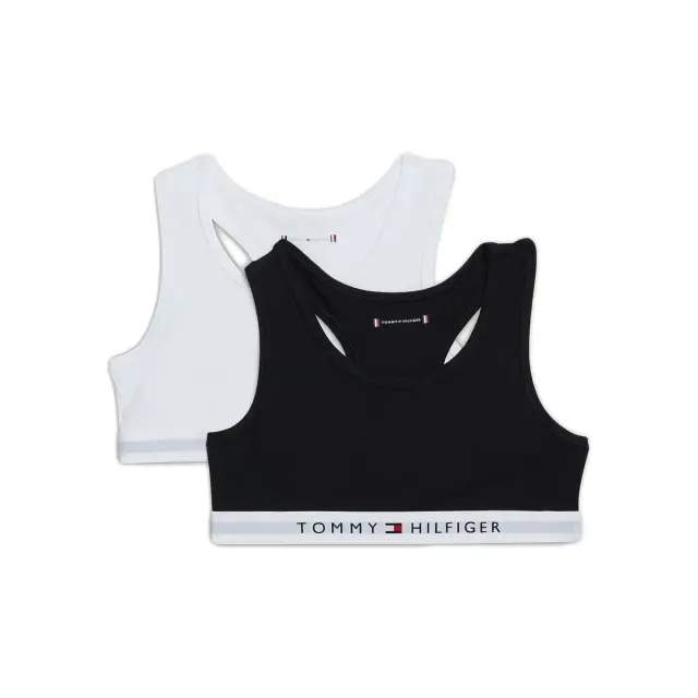 Tommy Hilfiger Παιδικό Μπουστάκι Κορίτσι TH Original Racerback - Διπλό Πακέτο, Χρώμα Λευκό-Μαύρο
