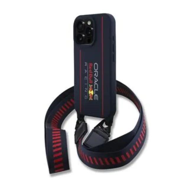 Red Bull Silicone Vertical Logo MagSafe Case + Crossbody Strap for iPhone 16 Pro Max Navy